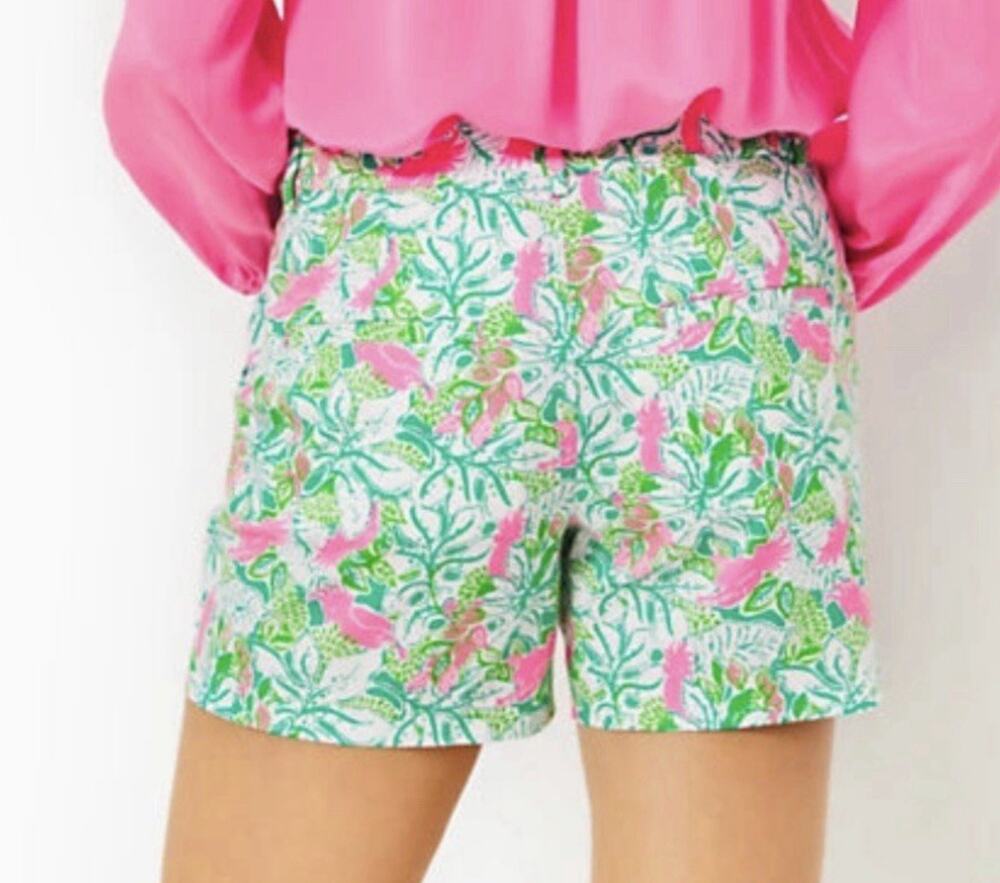 LillyPulitzer Gretchen 5”High-Rise Shorts Botanical Green Just Wing It Sz. 4 NWT